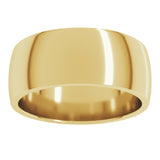 14K Yellow Gold 8 mm Lightweight Comfort-Fit Half Round Band Size 9.5