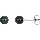 14K White Gold  5 mm Cultured Black Akoya Pearl Earrings