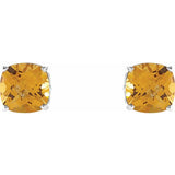 Sterling Silver 6x6 mm Cushion Natural Citrine Earrings