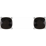 Sterling Silver 6x6 mm Cushion Natural Black Onyx Earrings