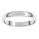 14K White Gold 3 mm Lightweight Half Round Band Size 8