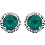 14K White Gold Lab-Grown Emerald & 1/8 CTW Natural Diamond Earrings
