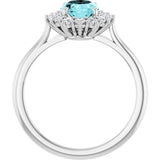 14K White Gold Natural Blue Zircon & 3/8 CTW Natural Diamond Ring