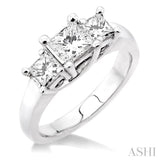 1 1/2 Ctw 3 Stone Princess Cut Diamond Ring in 14K White Gold