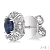 5x3 MM Oval Cut Sapphire and 1/10 Ctw Round Cut Diamond Earrings in 10K White Gold