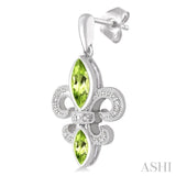 Silver Fleur De Lis Gemstone & Diamond Earrings