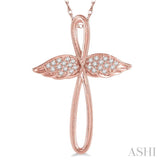 1/10 ctw Twisted Cross Angel Wings Round Cut Diamond Pendant With Chain in 10K Rose Gold
