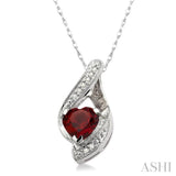 7x7 MM Heart Shape Garnet and 1/20 ctw Single Cut Diamond Semi Precious Pendant in 10K White Gold with Chain