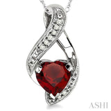 7x7 MM Heart Shape Garnet and 1/20 ctw Single Cut Diamond Semi Precious Pendant in 10K White Gold with Chain