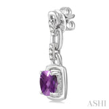 6x6 MM Cushion Checker Amethyst and 1/10 Ctw Single Cut Diamond Earrings in Sterling Silver