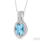 Silver Oval Shape Gemstone & Diamond Pendant