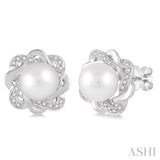 Silver Pearl & Diamond Earrings