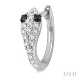 1/4 Ctw Serpent Head With Black Diamond Eyes Round Cut Diamond Huggie Petite Earrings in 10K White Gold