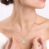 3/4 Ctw Pear Shape Lovebright Round Cut Diamond Necklace in 14K Yellow and White Gold