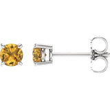 14K White Gold 4 mm Natural Yellow Sapphire Earrings