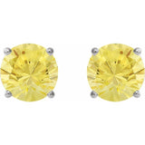 14K White Gold 4 mm Natural Yellow Sapphire Earrings