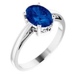 14K White Lab-Grown Blue Sapphire Ring