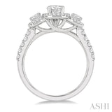 1 Ctw Cushion Shape Past Present and Future Diamond Engagement Ring With 3/8 Ct Round Cut Center Stone in 14K White Gold
