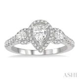 1 Ctw Past Present and Future Round Cut Diamond Engagement Ring With 3/8 Ct Pear Cut Center Stone in 14K White Gold