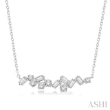 1/3 Ctw Baguette and Round Cut Diamond Scatter Necklace in 14K White Gold