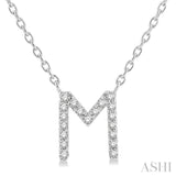 1/20 Ctw Initial 'M' Round Cut Diamond Pendant With Chain in 10K White Gold