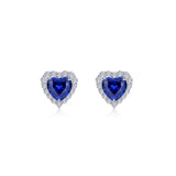 Fancy Lab-Grown Sapphire Halo Heart Earrings