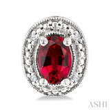 6X4 MM Oval Shape Lab-Created Ruby and 1/50 Ctw Round Cut Diamond Precious Earrings in Sterling Silver