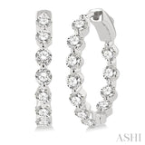 Inside-Out Single Shared Prong Diamond Round Hoop Earrings