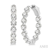 Inside-Out Single Shared Prong Diamond Round Hoop Earrings