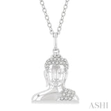 1/8 Ctw Buddha Petite Round Cut Diamond Fashion Pendant With Chain in 10K White Gold