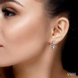 4X3 MM Oval Cut Sapphire and 1/4 Ctw Round Cut Diamond Precious Hoop Earring in 14K White Gold