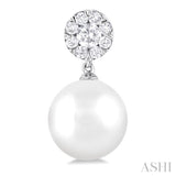 7 MM Cultured White Pearl and 1/4 Ctw Disc Top Lovebright Round Cut Diamond Fashion Earrings in 14K White Gold