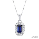 1/20 ctw Round Cut Diamond and 5X3MM Octagonal Shape Sapphire Halo Precious Pendant with Chain in 14K White Gold