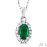 Oval Shape Gemstone & Halo Diamond Pendant