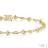 1 1/10 Ctw Single Cut Diamond Marquise and Floral Link Bracelet in 10K Yellow Gold