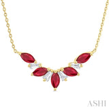 5X2.5MM Marquise Cut Ruby and 1/6 ctw Baguette Cut Diamond Precious Gemstone Necklace in 14K Yellow Gold