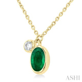 Oval Shape Bezel Set Gemstone & Diamond Necklace