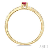 5x3 MM Oval Cut Ruby and 1/10 Ctw Petite Round Cut Diamond Precious Fashion Ring in 10K Yellow Gold