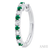 1.80 MM Round Shape Emerald and 1/4 Ctw Round Cut Diamond Precious Hoop Earring in 10K White Gold