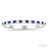 1.35 MM Round Shape Sapphire and 1/10 Ctw Petite Round Cut Diamond Precious Stack Band in 10K White Gold
