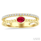 4x3 MM Oval Shape Ruby and 1/5 Ctw Round Cut Diamonds Precious Fashion Split Twin Ring in 10K Yellow Gold