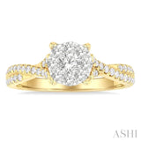 3/4 ctw Round Shape Lovebright Split Criss Cross Round Cut Diamond Engagement Ring in 14K Yellow and White Gold