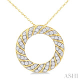 1/2 ctw Ribbed Swirl  Circle Round Cut Diamond Fashion Pendant With Chain in 14K Yellow Gold