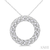 1/2 ctw Ribbed Swirl  Circle Round Cut Diamond Fashion Pendant With Chain in 14K White Gold