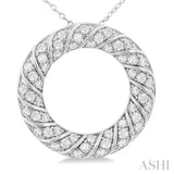 1/2 ctw Ribbed Swirl  Circle Round Cut Diamond Fashion Pendant With Chain in 14K White Gold