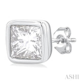 1/5 ctw Petite Bezel Set Princess Cut Diamond Fashion Stud Earring in 10K White Gold