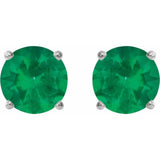 14K White 8 mm Lab-Grown Emerald Stud Earrings