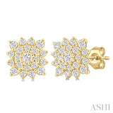 1/5 ctw Petite Cushion Shape Round Cut Diamond Cluster Fashion Stud Earring in 10K Yellow Gold