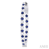 1.6 MM Round Sapphire and 1/2 Ctw Round Cut Diamond Inside & Outside Alternating Precious Hoop Earrings in 14K White Gold