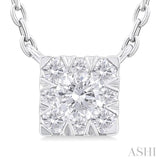 1/10 ctw  Lovebright Petite Square Shape Round Cut Diamond Fashion Pendant With Chain in 10K White Gold